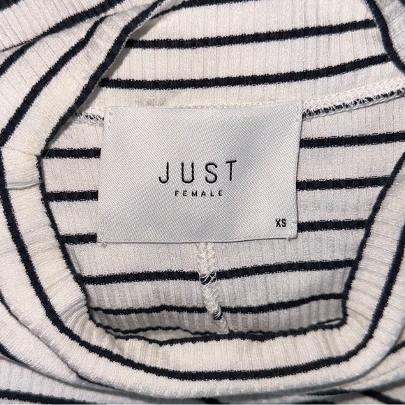 ASOS Just Female Nora Short Sleeve High Neck Ribbed Jersey Knit Minimalist Dress - Picture 8 of 15